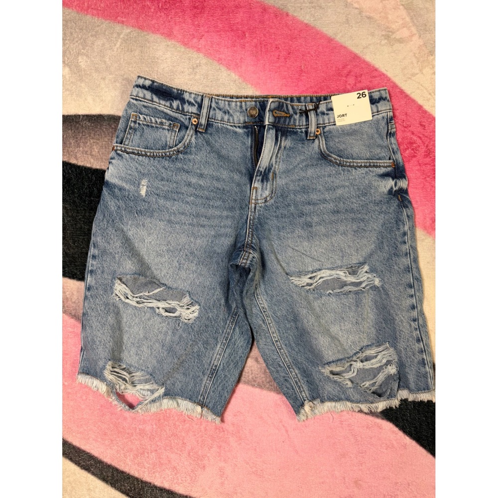Forever 21 Jort Low Rise Loose Fit Distressed Denim Shorts Light Wash Blue 26